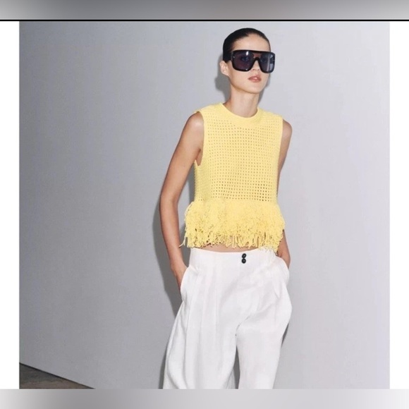 Zara Yellow Crochet Fringe Top - Picture 8 of 10